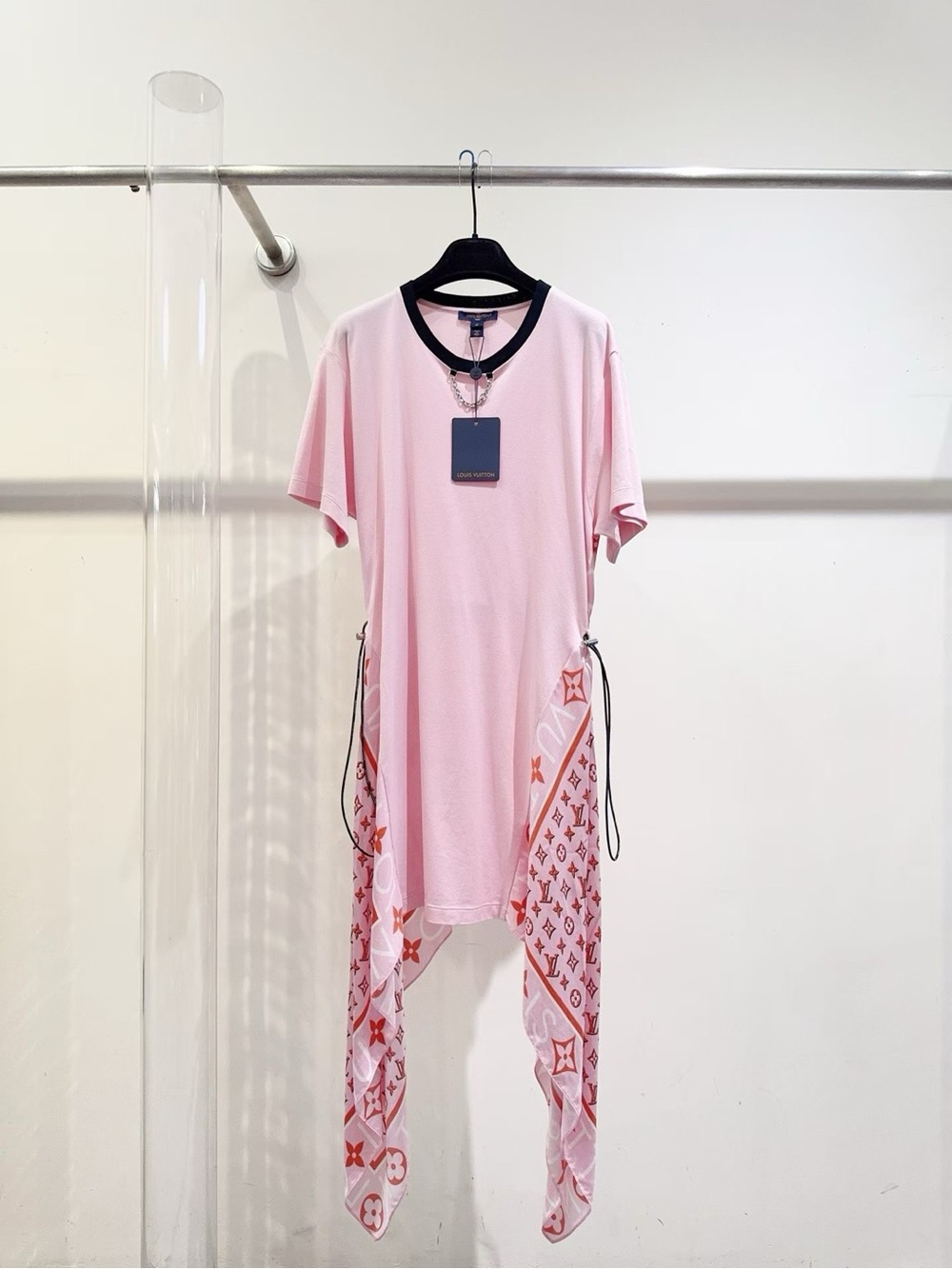 Louis Vuitton Pink Short Sleeve Tee with Black Trim and Printed Draped Panels
